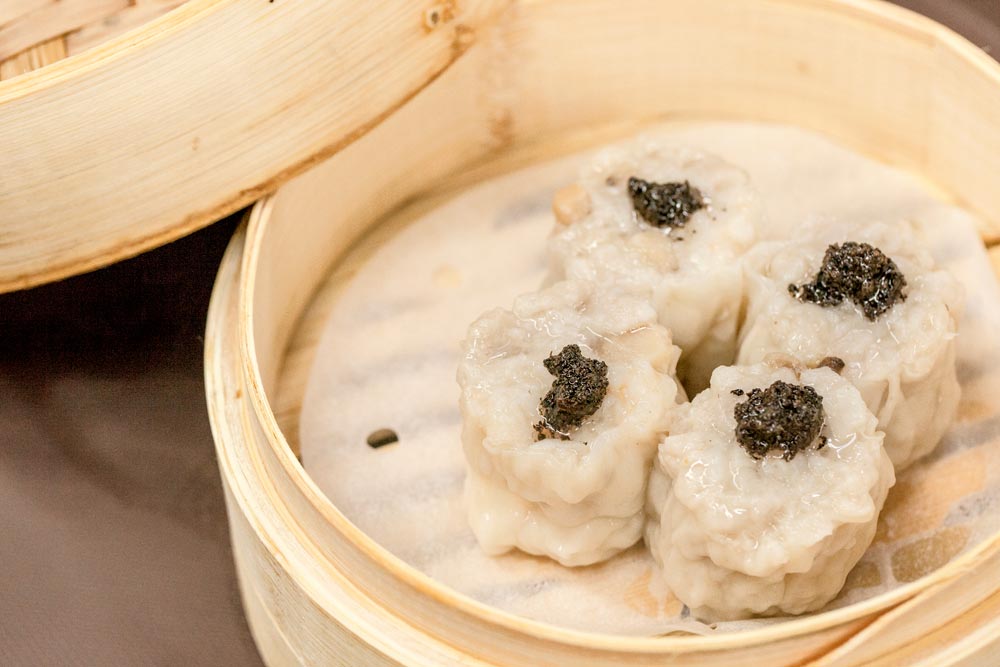 Siu Mai with Soft Quail Egg, Iberico Pork, Black Truffle at Mott 32